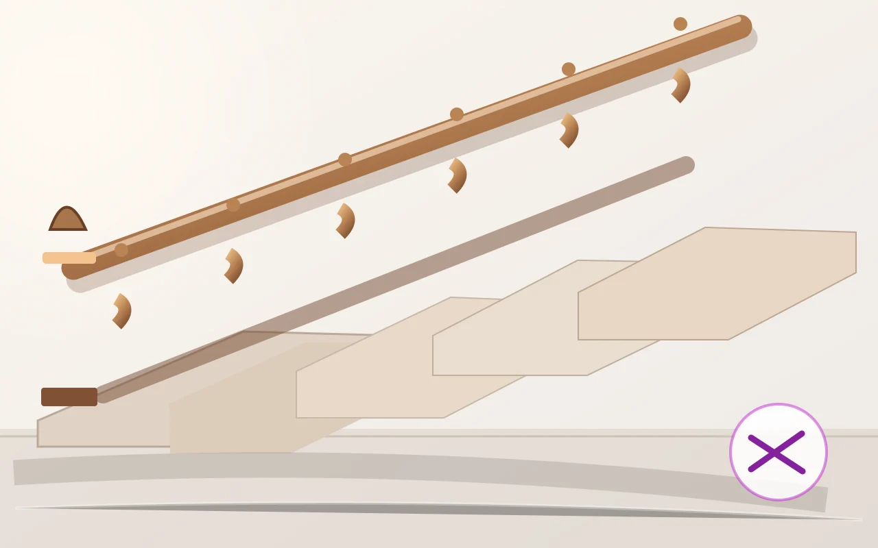 Loose handrail fixings for loose banister repair on a secure UK indoor staircase